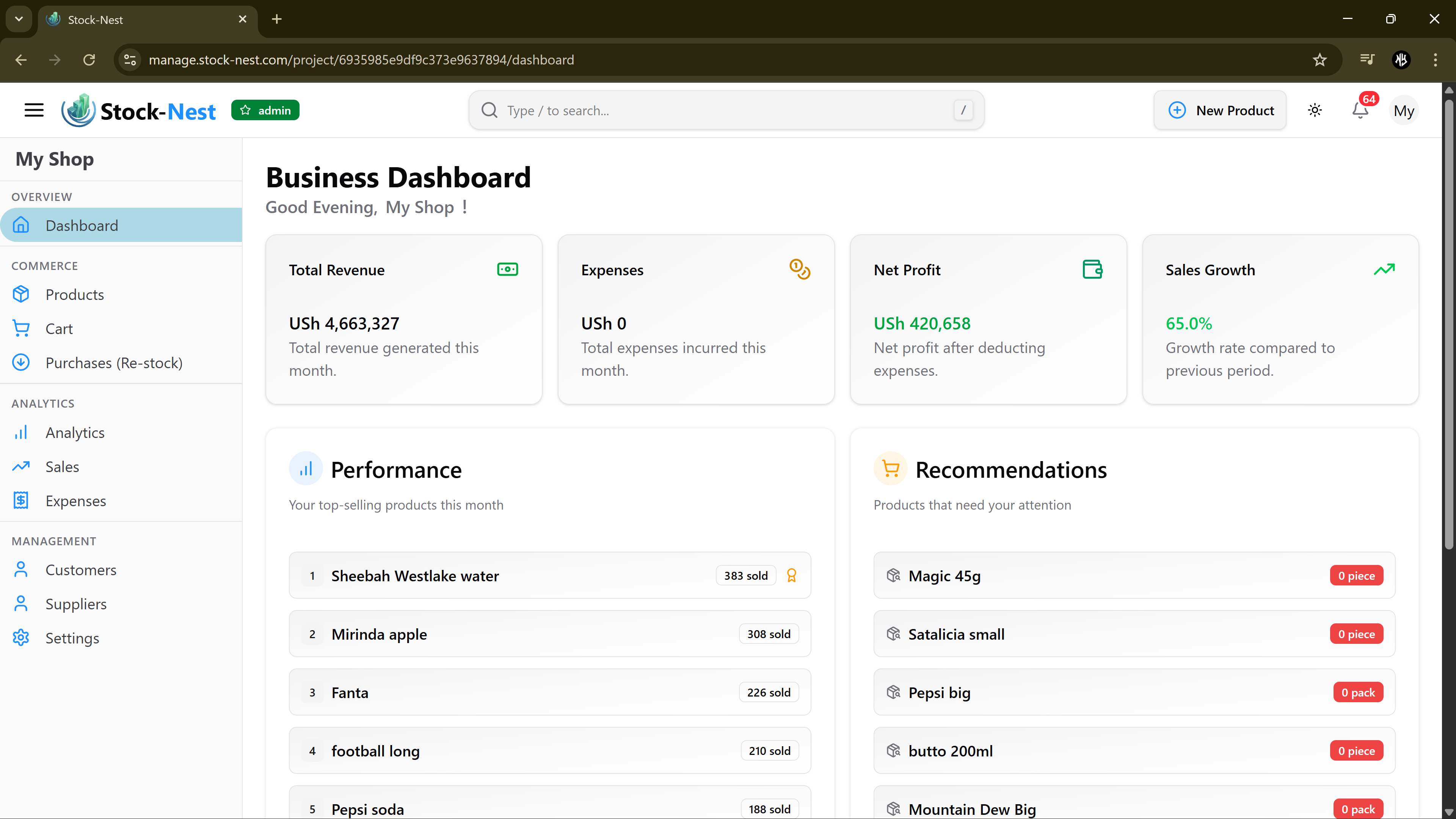 Stock-Nest dashboard — inventory, sales, and profit analytics